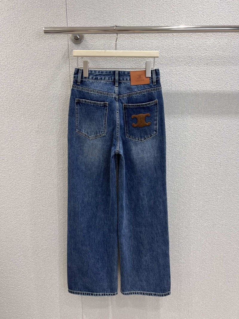 Celine 25FW Early Autumn High-Waisted Denim Jeans with Towel-Embroidered Logo in Classic Blue