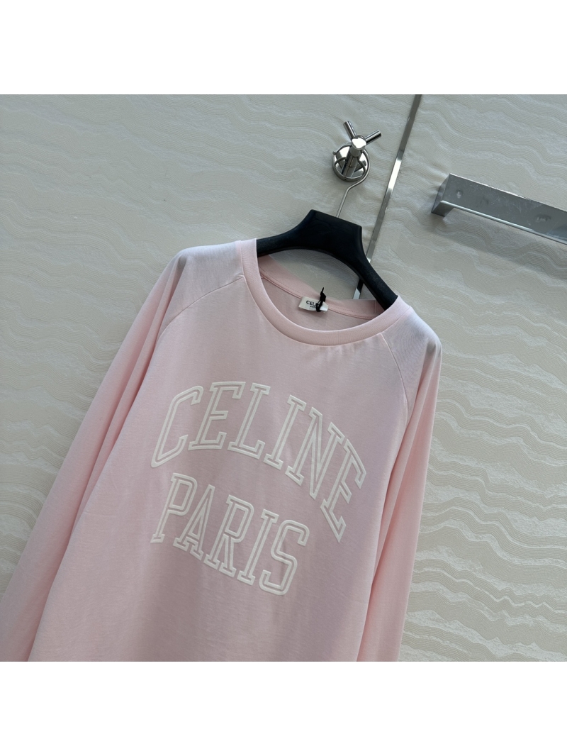Celine Exclusive Paris Long Sleeve T-Shirt in Soft Pink – Luxe Cotton Comfort