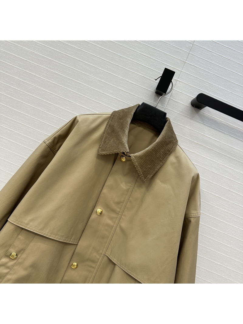 Celine Exclusive Metal-Button Detail Short Jacket in Khaki with Corduroy Collar