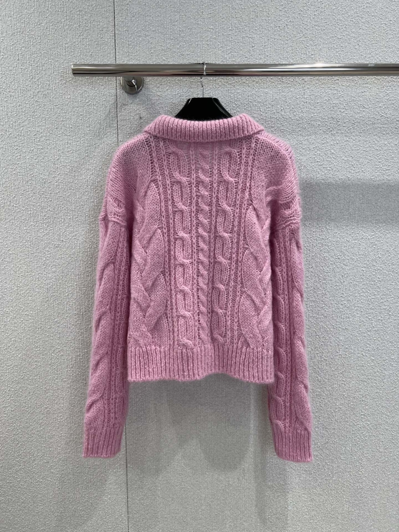 Celine 25FW Polo Collar Mohair-Blend Cable Knit Sweater in Light Pink