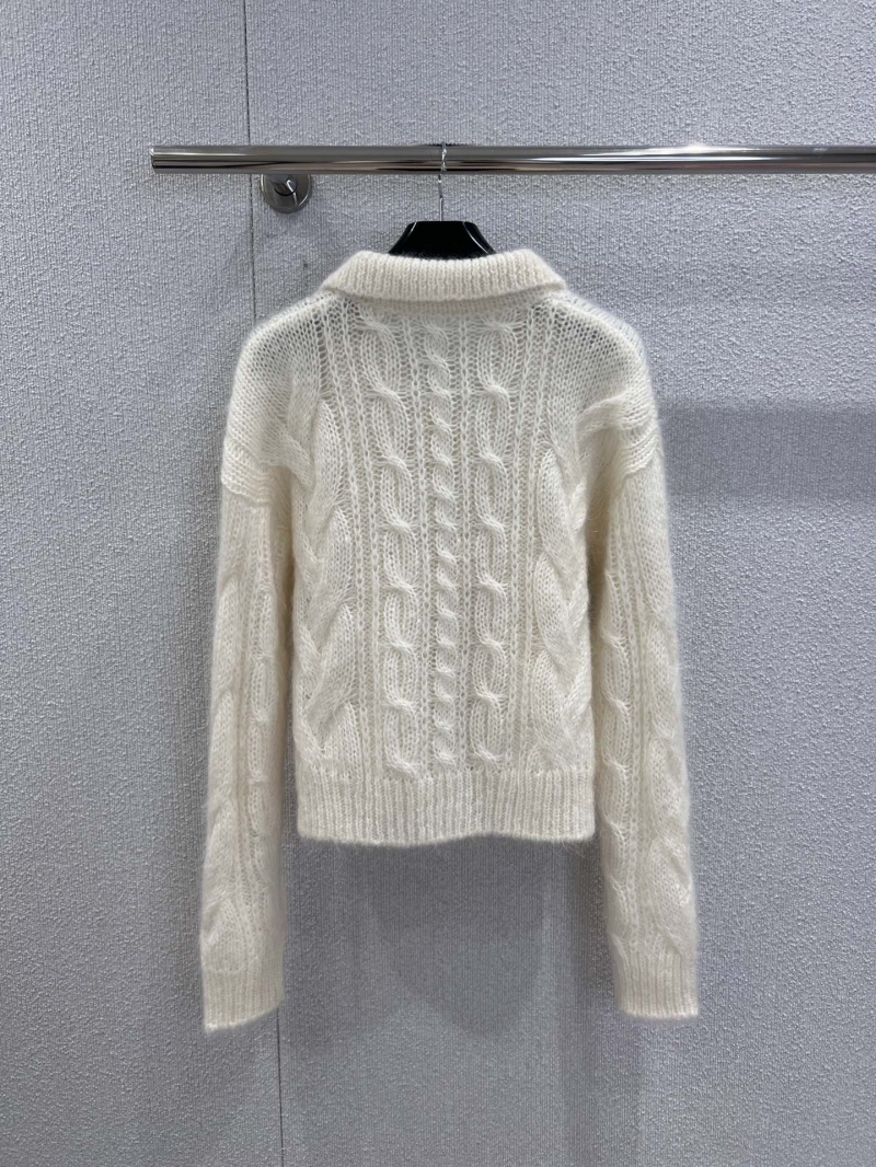 Celine Polo Collar Cable-Knit Mohair Sweater in Off-White - Cropped Fit, Embroidered Arch Logo, Relaxed Drop Shoulder