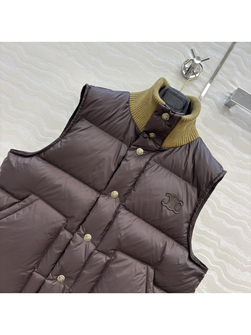 Celine Artisan-Crafted Wool Ribbed 90% White Duck Down Puffer Vest | Embroidered Arc de Triomphe Detail | Sun Qian Style