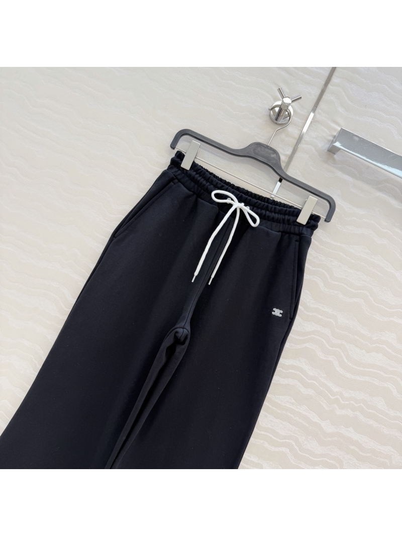 Celine Opulent Black Heavyweight Fleece Wide-Leg Trousers: Elevated Athleisure with Elastic Waist