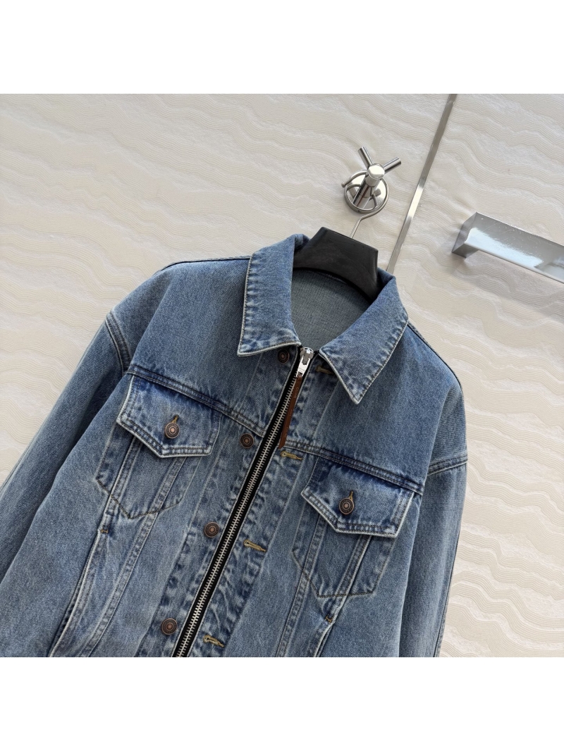 Celine Exquisite Heavy-Wash Denim Double-Zipper Relaxed Jacket in Blue