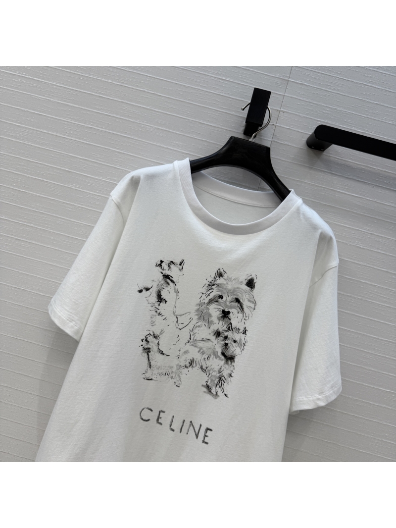 Celine Washed Pure Cotton West Highland Terrier Graphic T-Shirt in White