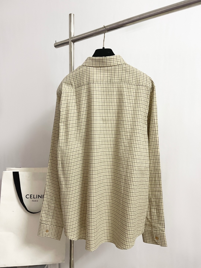 Celine Unisex Elevated Tattersall Woven Shirt - Light Beige Check, Hand-Cut Plaid, Mother-of-Pearl Buttons