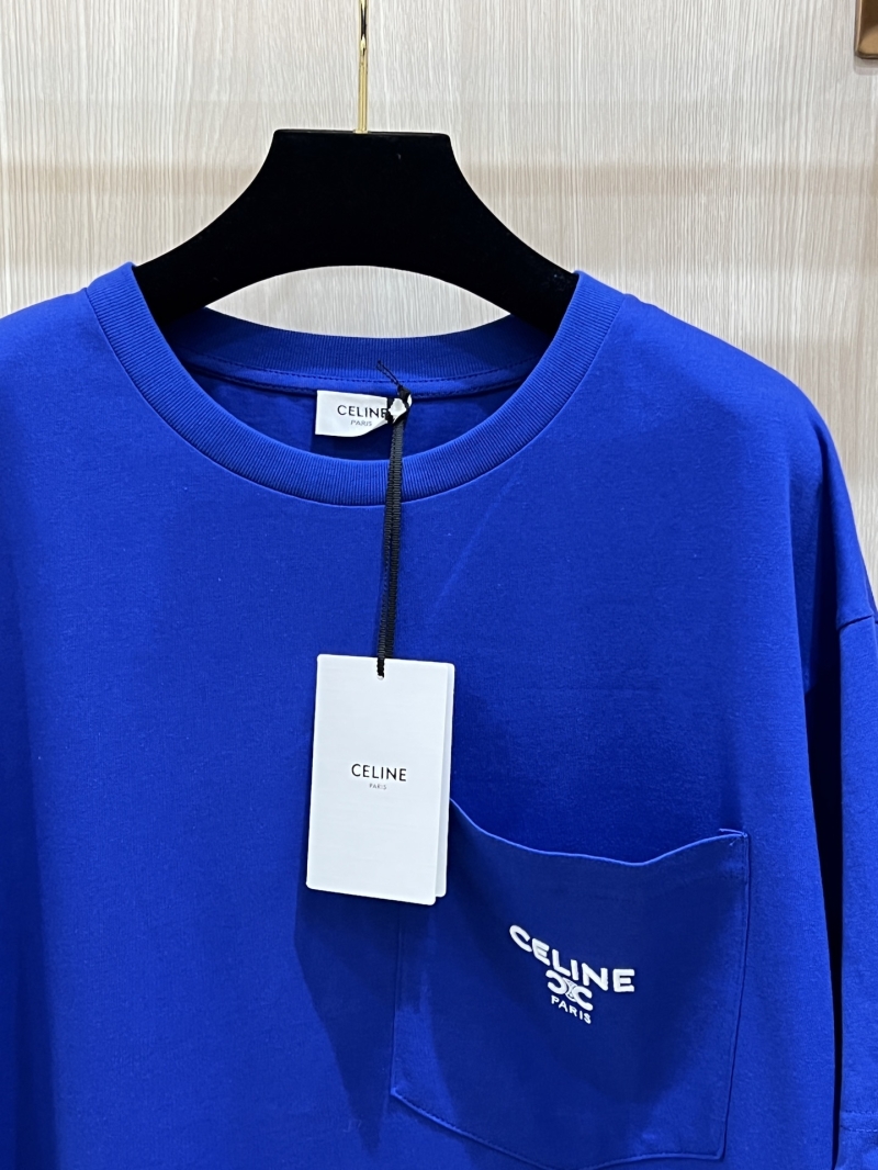 Celine Triomphe Embroidered Pocket T-Shirt in Royal Blue