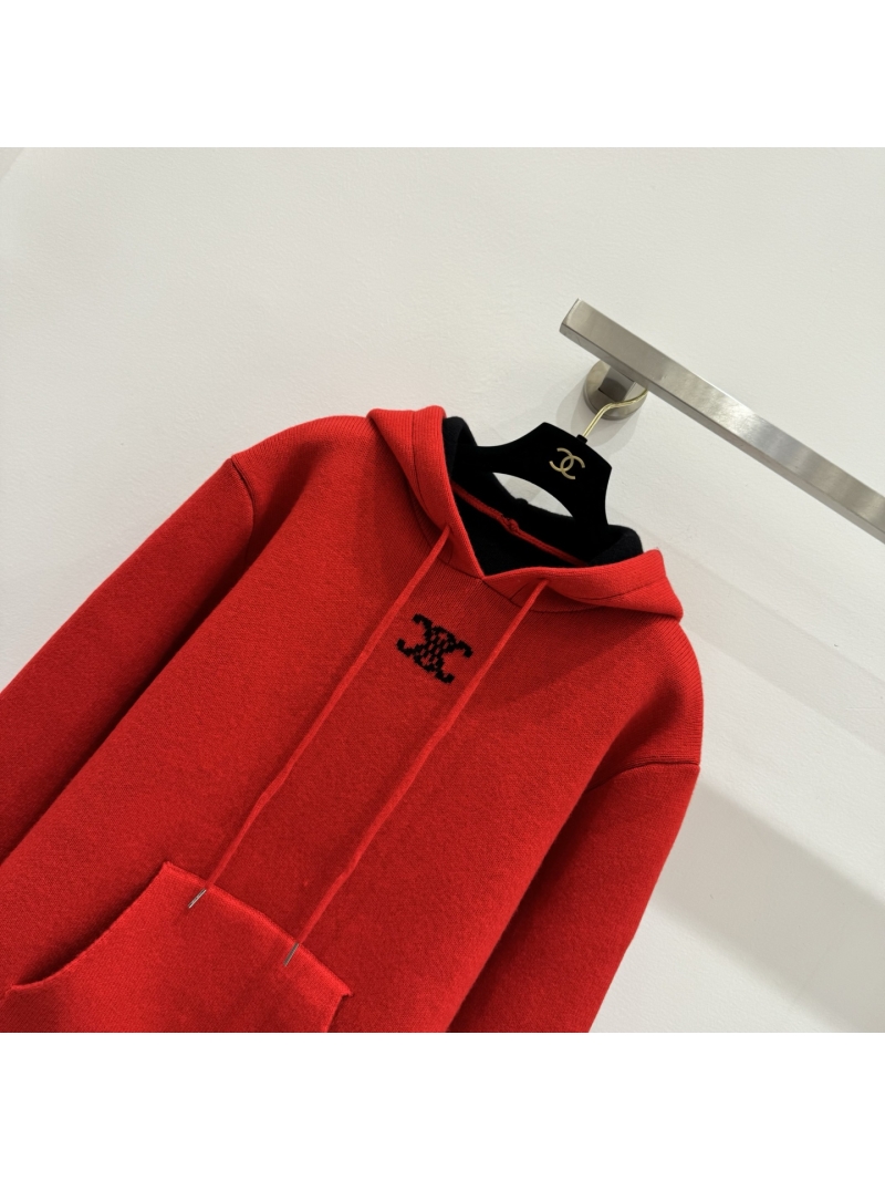 Celine Triomphe Logo Cashmere Wool Knitted Hoodie in Vibrant Red