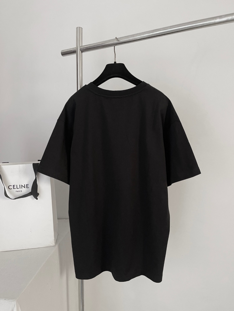Celine Triomphe Embroidered Relaxed Fit Cotton T-Shirt in Black