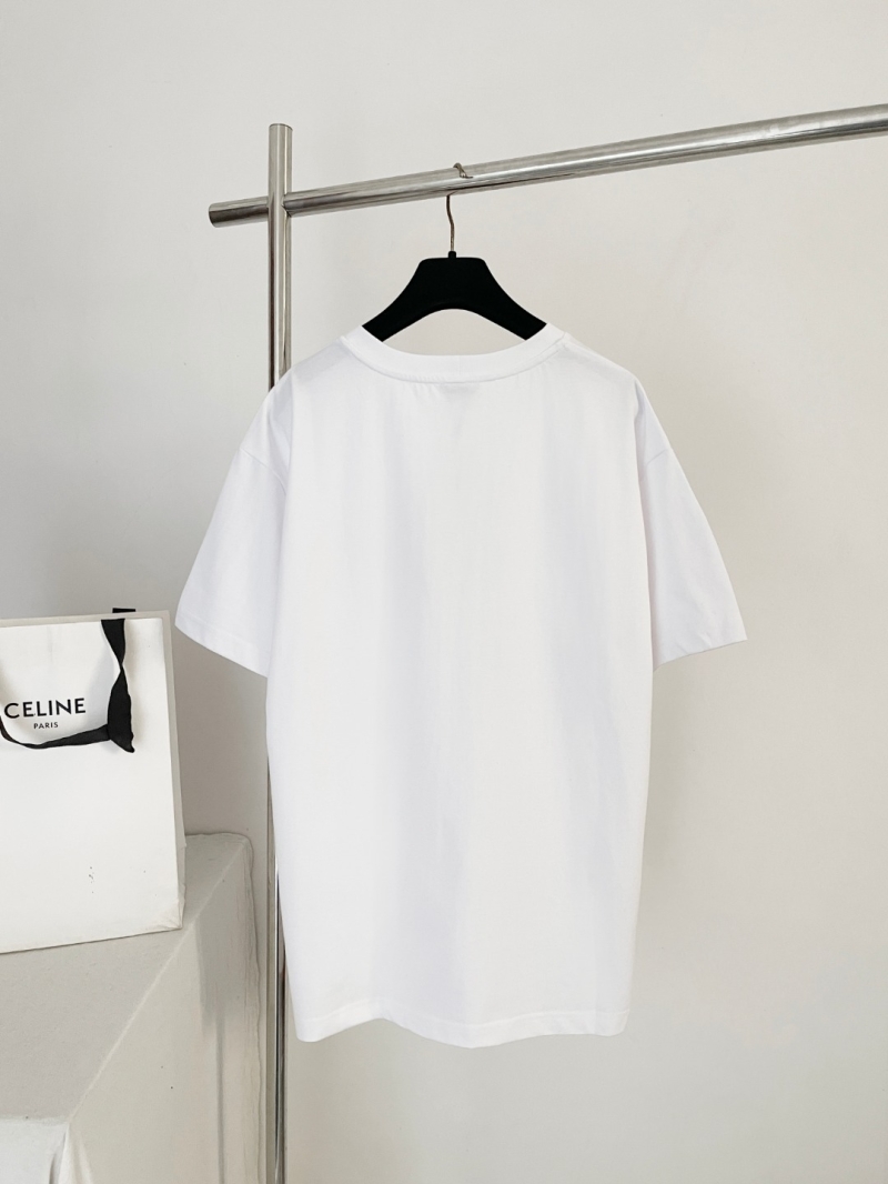 Celine Triomphe Embroidered Logo Relaxed Fit White T-Shirt