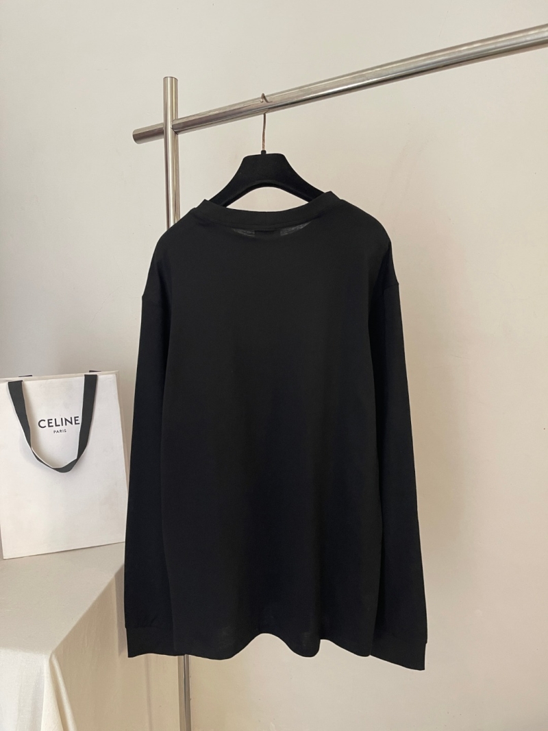 Celine Triomphe Emblem Long-Sleeve T-Shirt in Black and Shimmering Silver
