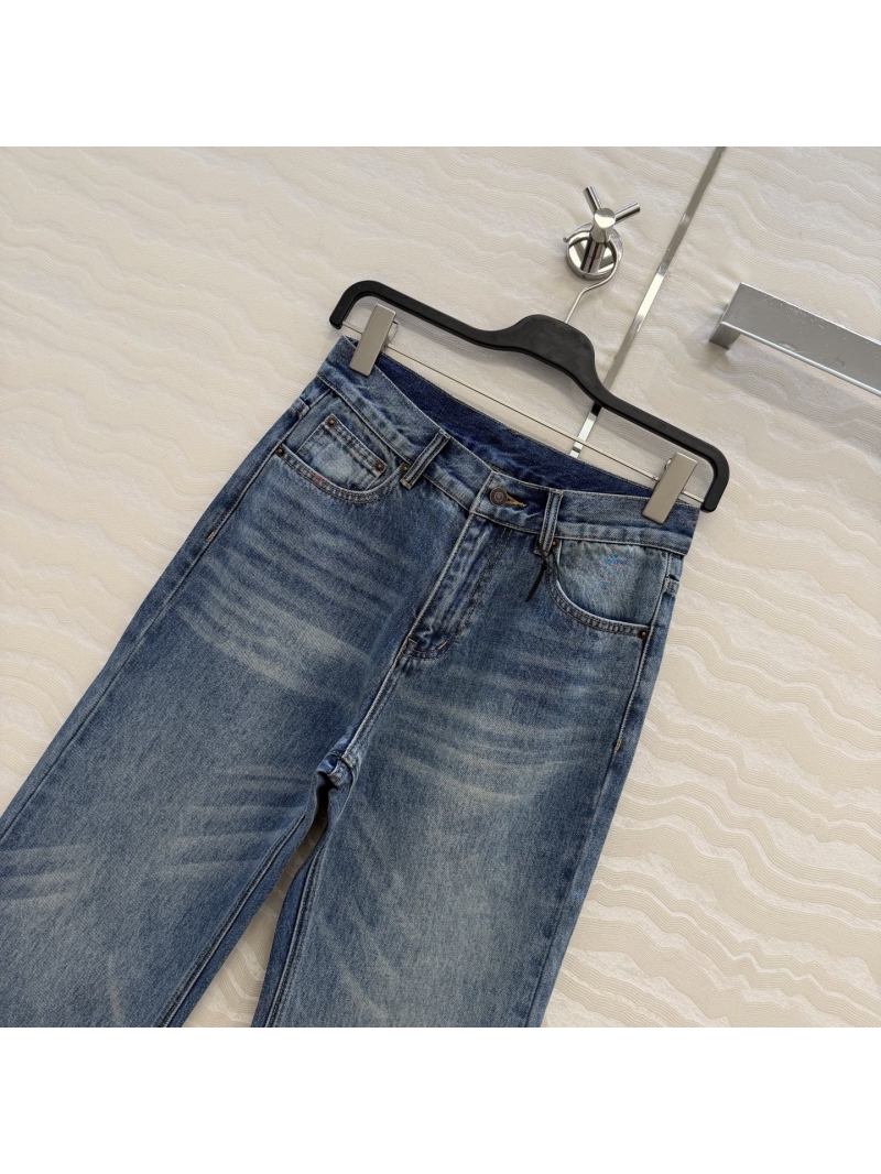 Celine Premium Imported Washed Denim Slight Flare Jeans in Vintage Blue