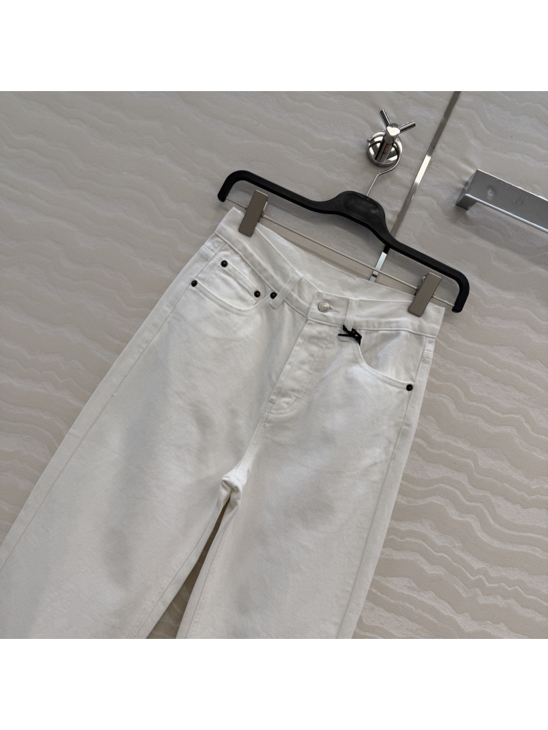 Celine Vintage Washed Imported Denim Straight-Leg Jeans in Off-White
