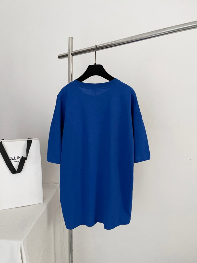 Celine Royal Blue Embroidered Pocket T-Shirt - Signature Triomphe Cotton Jersey Relaxed Fit Luxe Tee