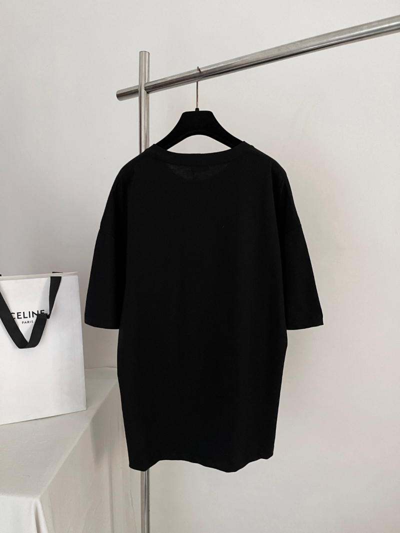 Celine Signature Triomphe Embroidered Pocket Boxy T-Shirt in Black