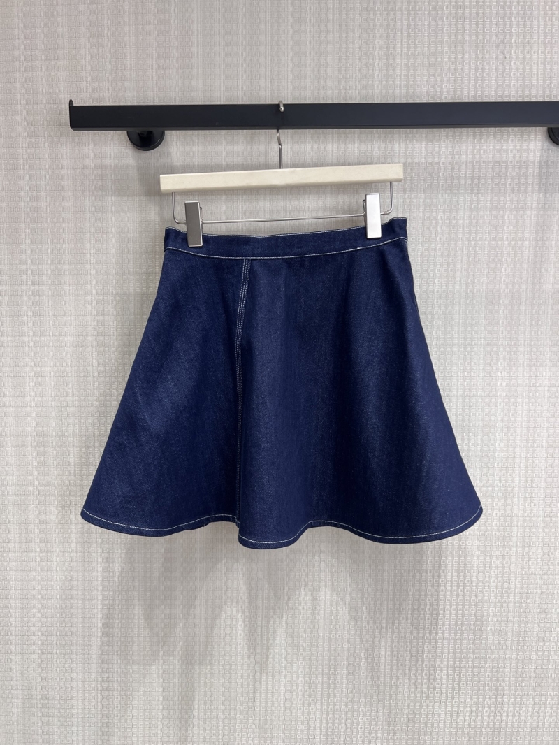 Celine Indigo Denim A-Line Mini Skirt with Gold Buttons