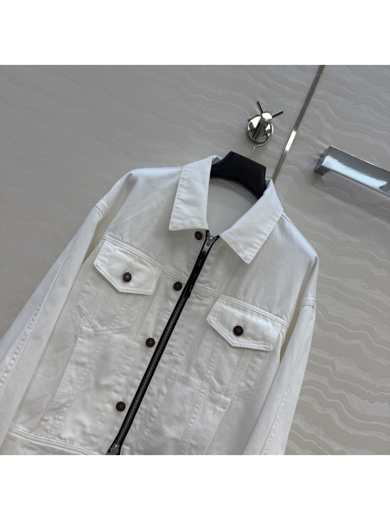 Celine Japanese Cotton Double-Zipper White Denim Jacket