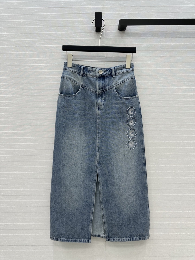 Chanel Exclusive Coco Beach Embroidered Denim Midi Skirt