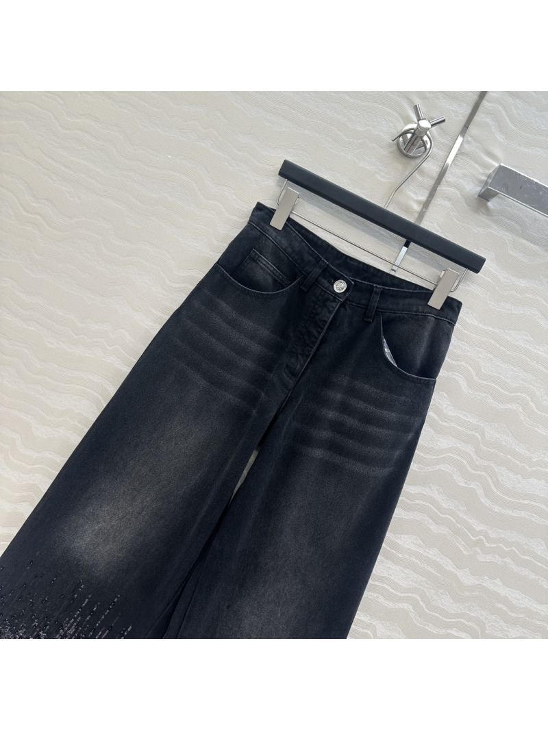 Chanel Coco Girl Exclusive Embellished Wide-Leg Denim Jeans