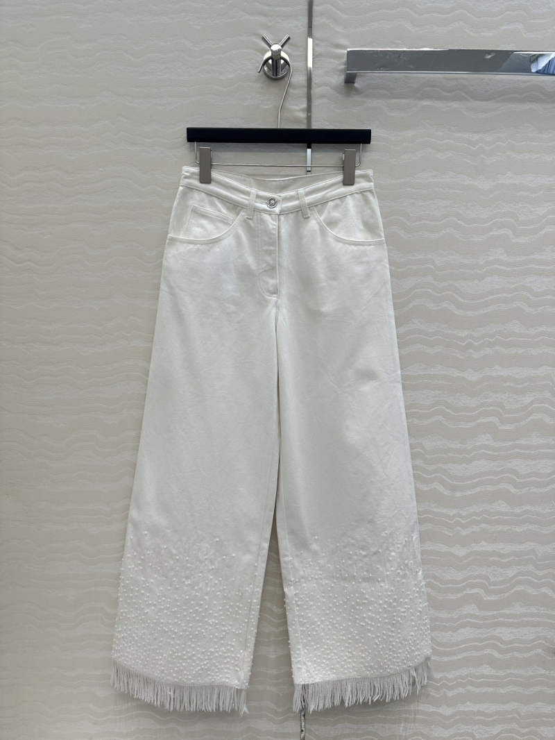 Chanel White Coco Girl Rhinestone Wide-Leg Denim Pants - Exclusive Edition