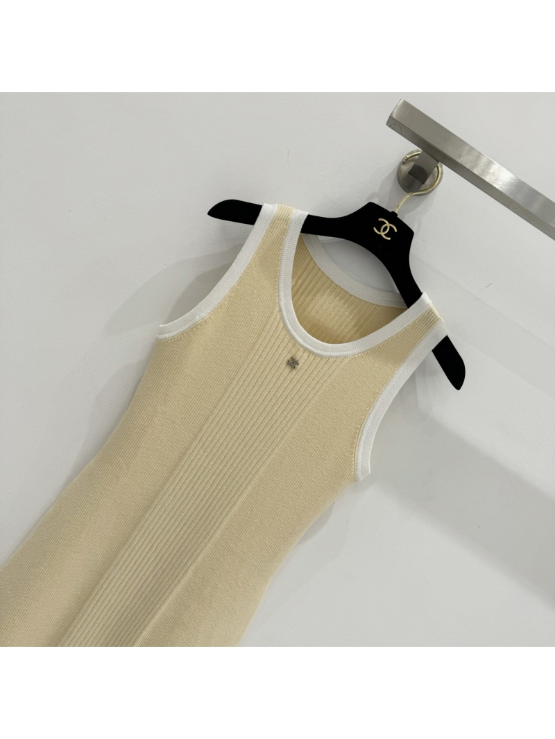 Chanel Yellow Colorblock Slim-Fit Knit Tank Dress - Chic & Timeless