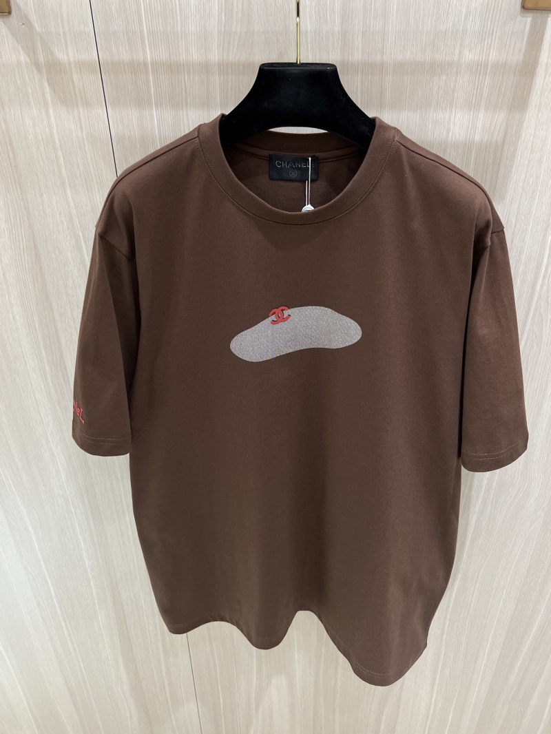 Chanel Luxe Cotton Logo-Print Short-Sleeve Top