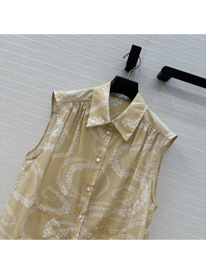 Chanel SS25 Coco Beach Orange Serpent Totem Petal Wave Print Sleeveless Shirt