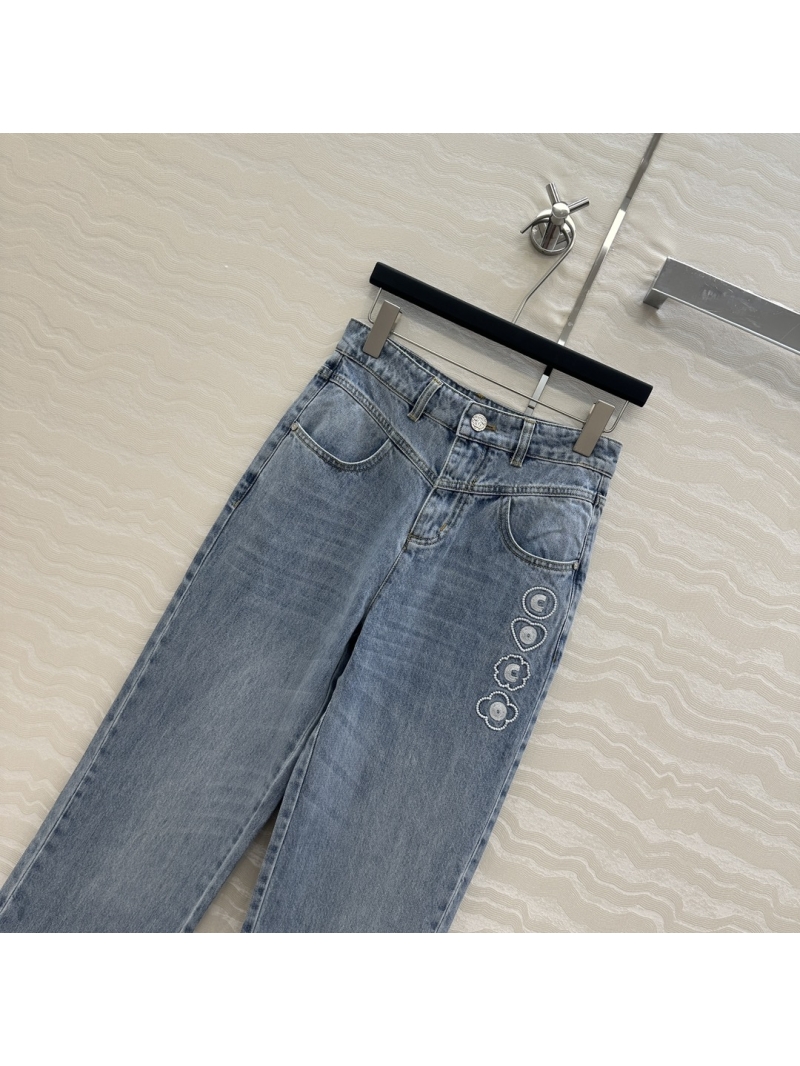 Chanel CoCo Girl Beach Series Embroidered Denim Jeans - Jennie Style Luxe Vintage Wash