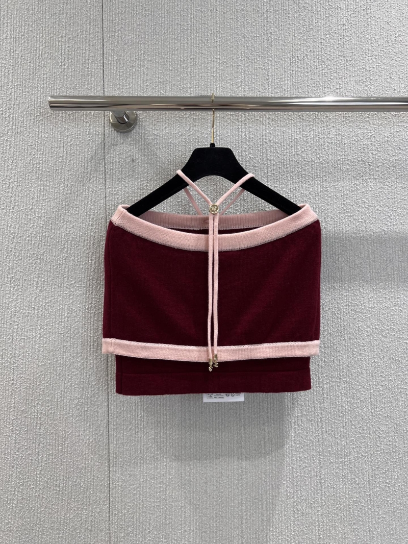 Chanel Luxe Wine Red & Pink Halter Crop Top - Exclusive Design
