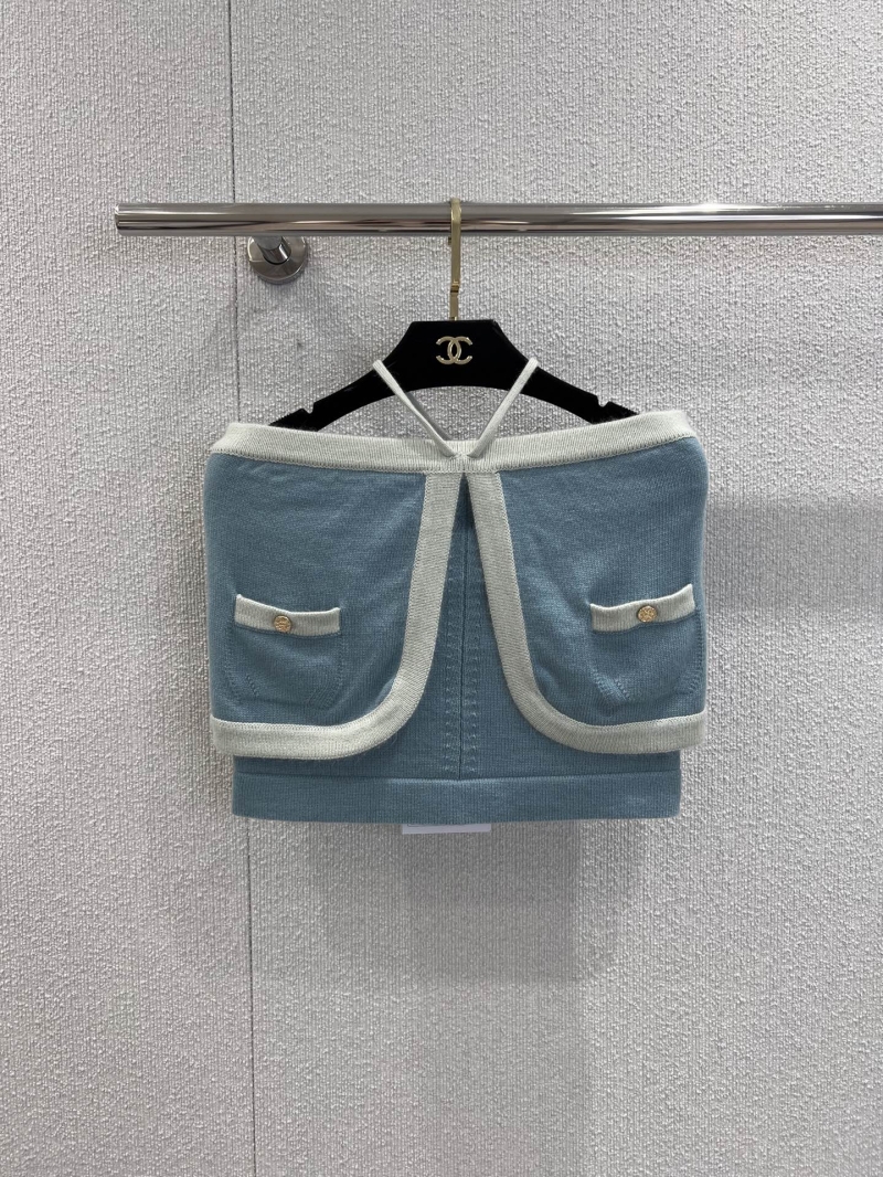 Chanel 25A Atelier Series Halter Crop Top - Mint Green & Light Blue Luxe Contrast
