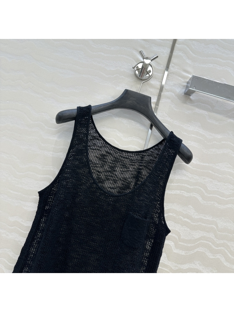 Chanel Coco Beach Spring Summer Vest - Black Snow Cotton Knit U-Neck