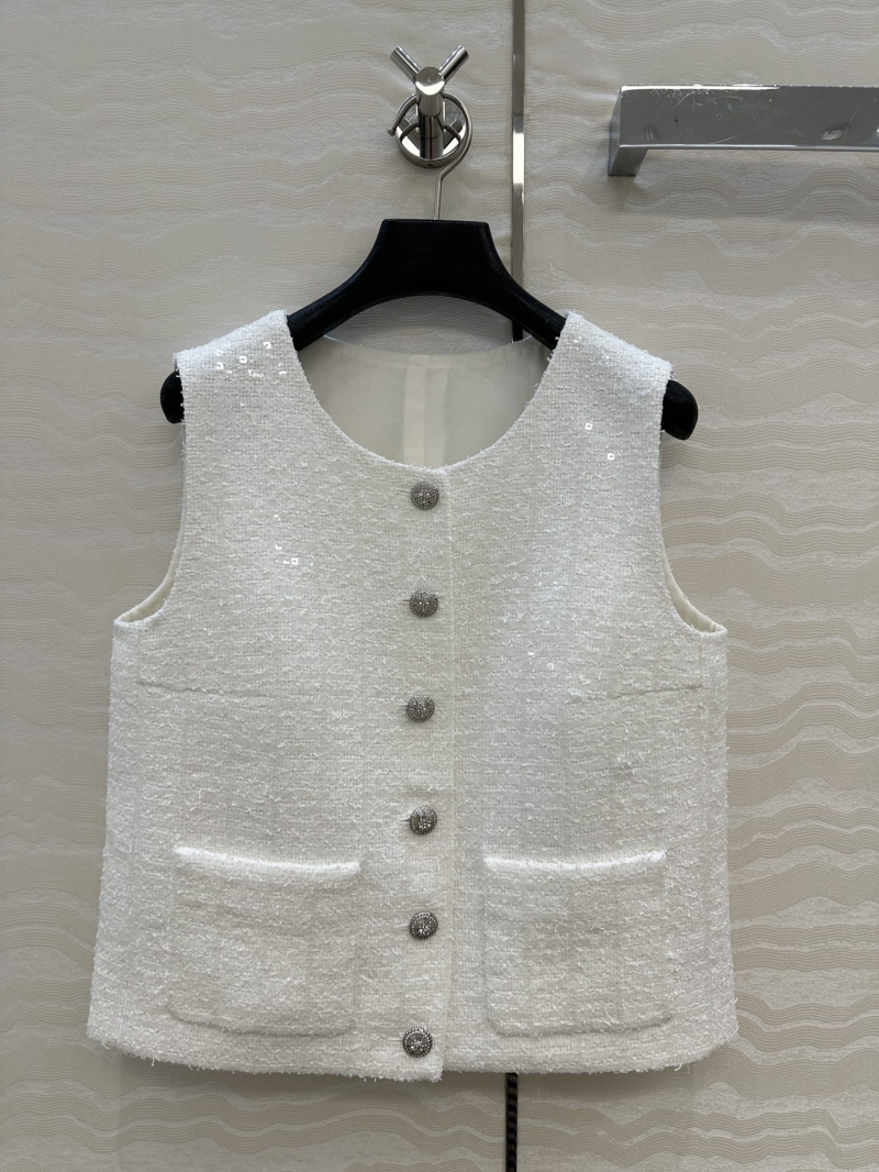 Chanel Limited Edition White Moonlight Vest Jacket - 100% Silk Lining, Luxe Tweed