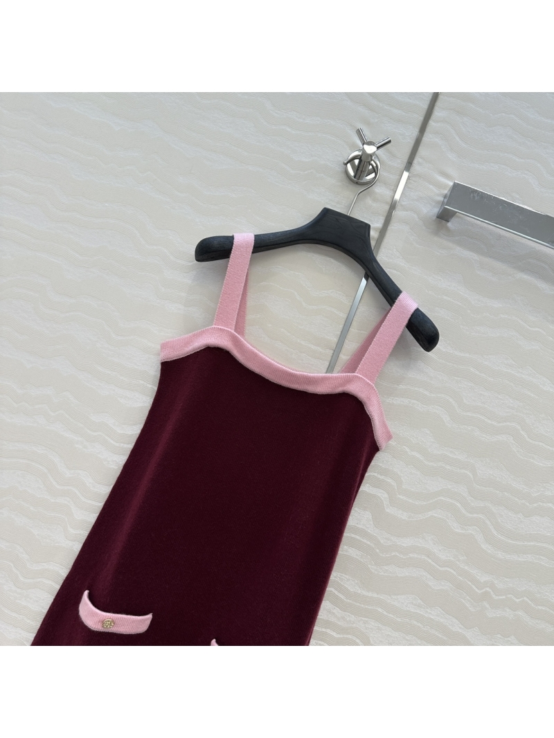 Chanel Luxe Cashmere Colorblock Cami Dress in Wine Red Pink