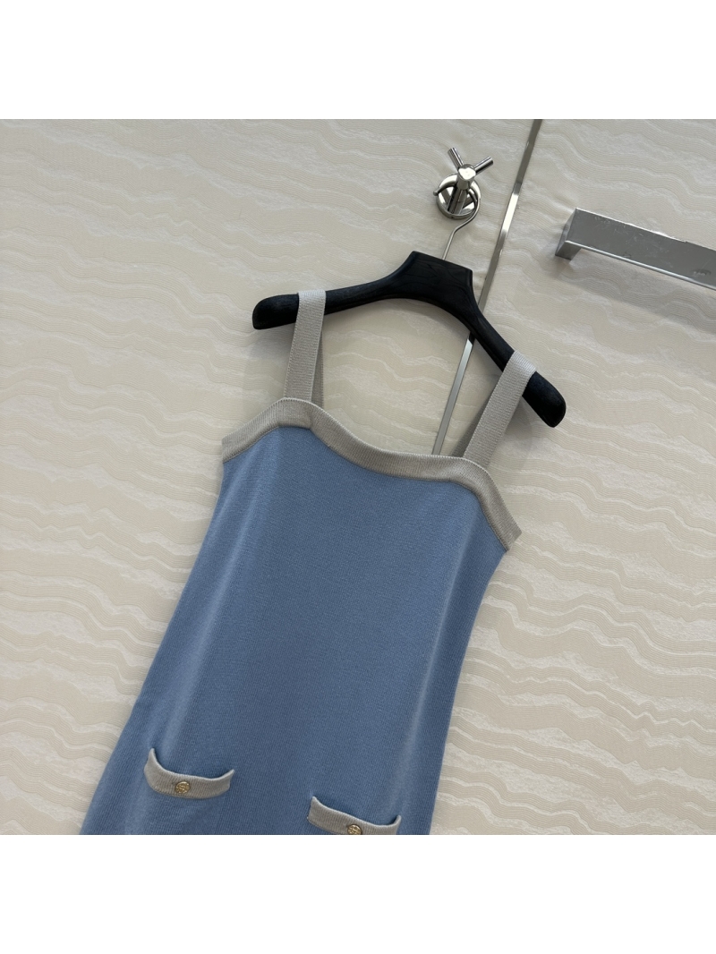 Chanel Coco Luxe Cashmere Colorblock Cami Dress in Grey-Blue