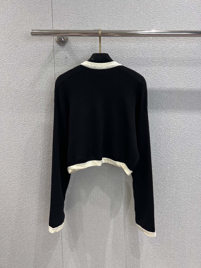 Chanel Black & White Contrast Knit V-Neck Cardigan - Luxe Exclusive
