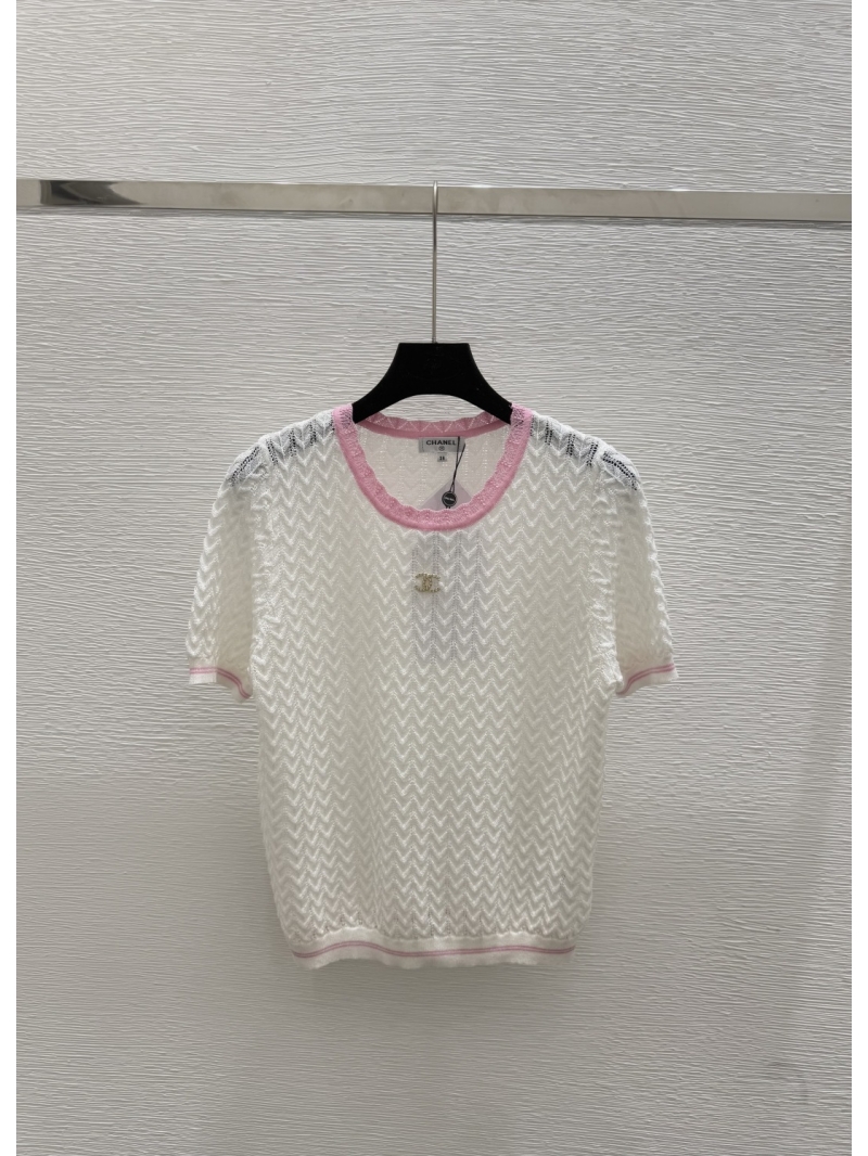 Chanel Summer Chic Contrast Color Round-Neck Knit Top
