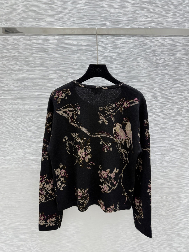 Chanel Early Autumn Luxe Rhinestone Print Round-Neck Knit Sweater