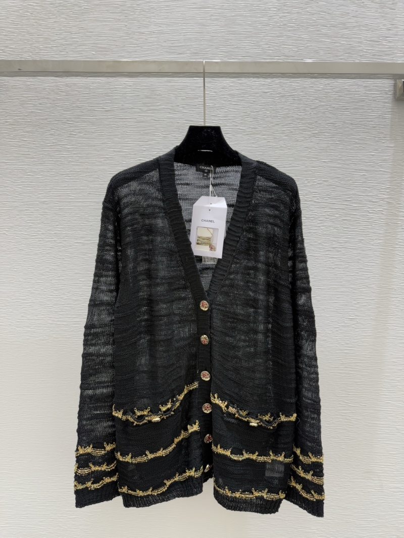 Chanel Early Autumn Wool Gold-Silver Embroidery V-Neck Cardigan