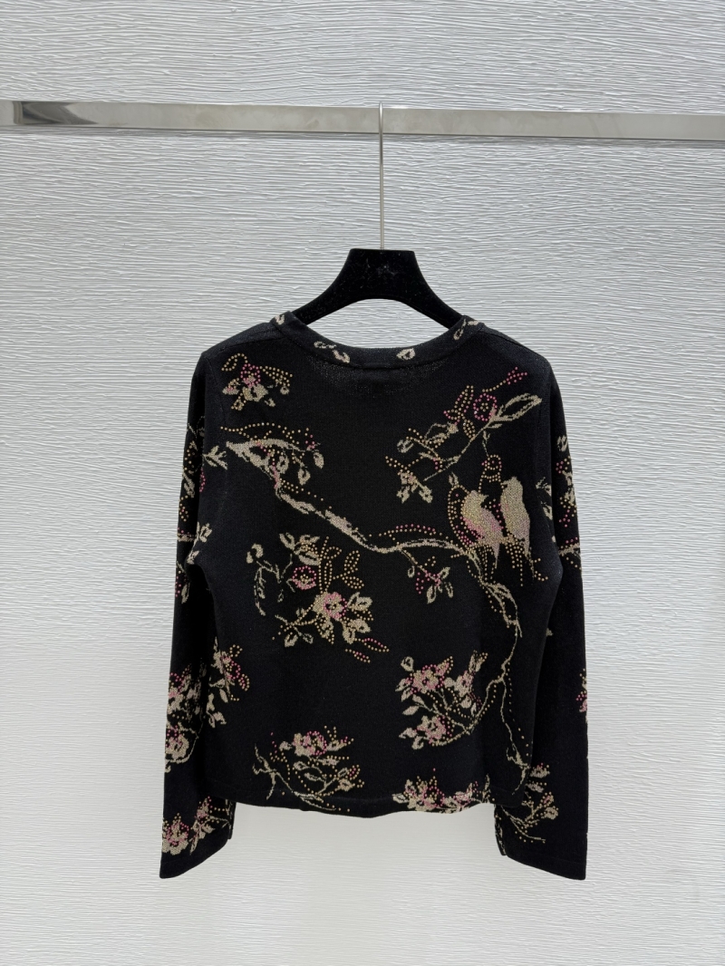 Chanel Early Autumn Rhinestone Print Round-Neck Knit Cardigan - Luxe Black