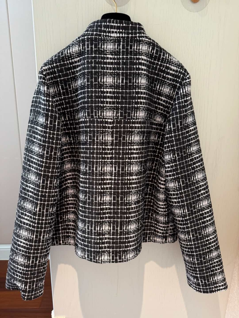 Chanel Drop-Shoulder Stand-Collar Jacket - Classic Black & White Texture
