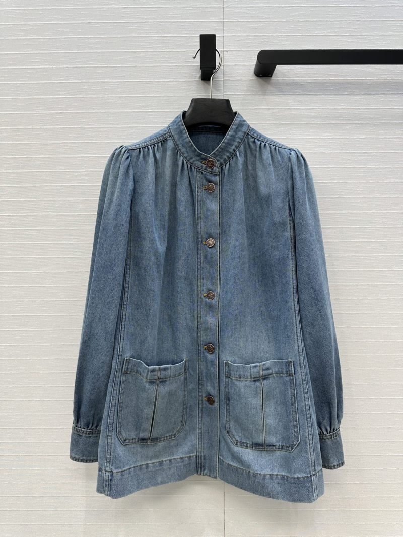 Chloe Vintage Washed Denim Jacket with Lantern Sleeves