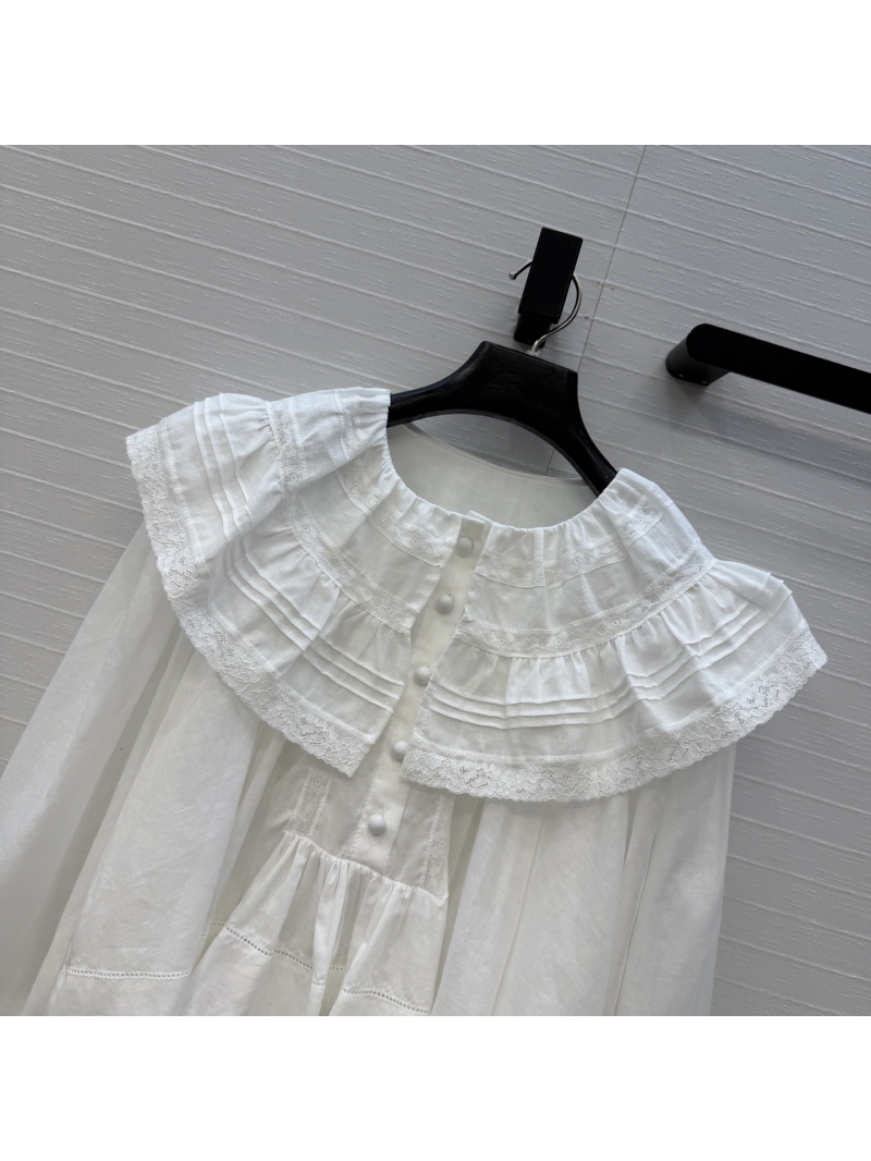 Chloe Exquisite Cotton-Linen Lace Embroidered Doll Collar Blouse in White