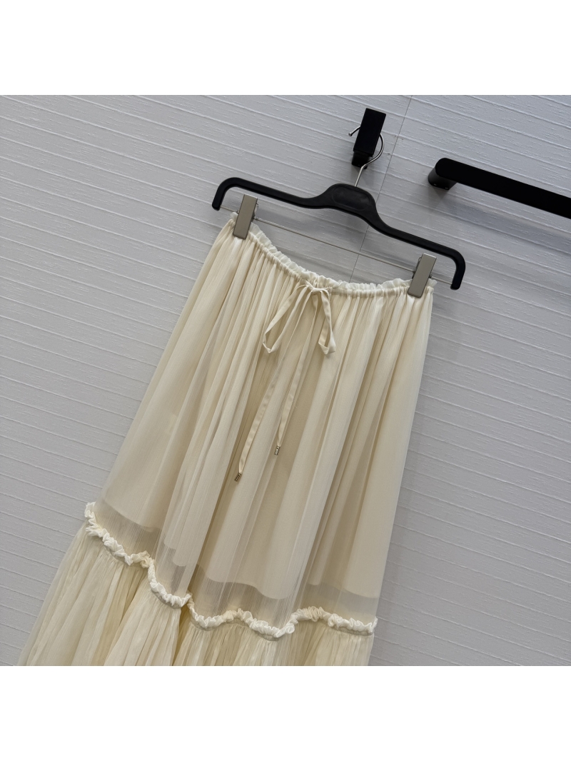 Chloé Ethereal Georgette Tiered Wood Ear Ruffle Maxi Skirt - Ivory