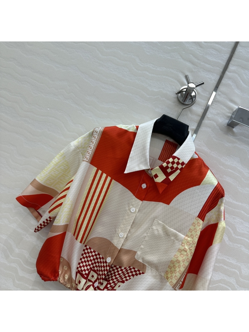 Exclusive Holiday Series Silk Geometric Print Tie-Front Shirt