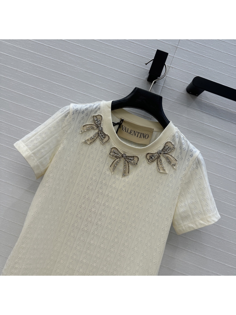 Elegant Butterfly Bow Collar T-Shirt - Premium Cotton Lace Design