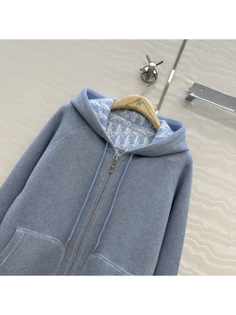 MissD25 Exclusive Baby Blue Logo Zip Cashmere Hooded Coat