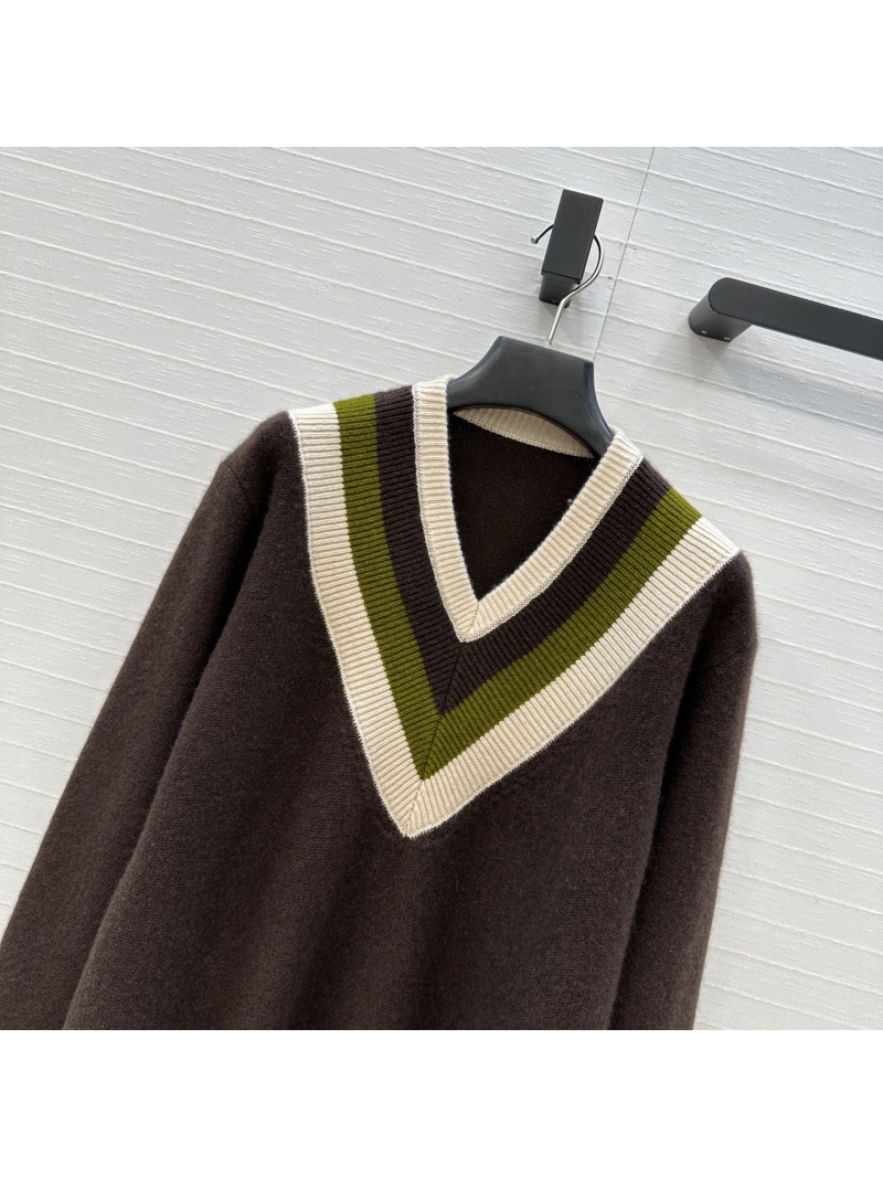 Valentino High-Quality Cashmere V-Neck Color-Block Sweater – Vintage Preppy Style