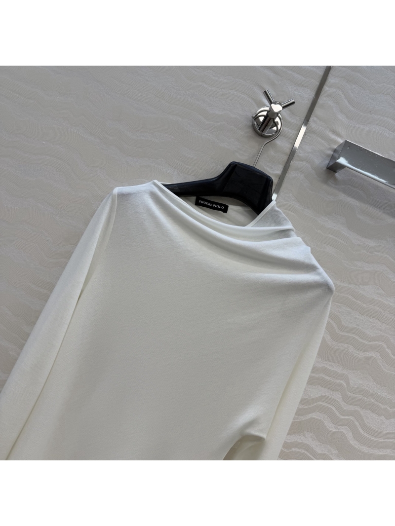 Phoebe Philo Sumptuous Lyocell-Wool Asymmetrical Minimalist Top in Cream