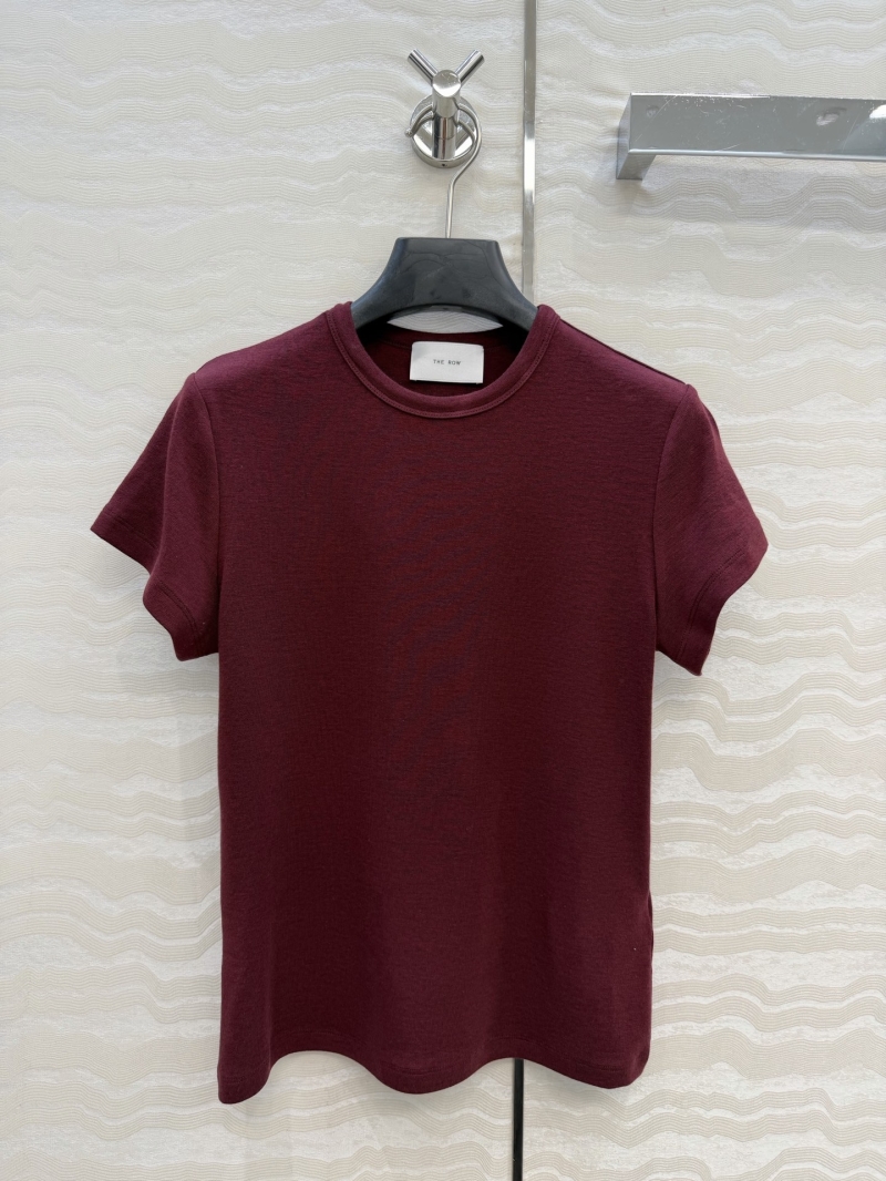 The Row Minimalist Lyocell-Wool Slim-Fit Crew Neck Tee in Burgundy