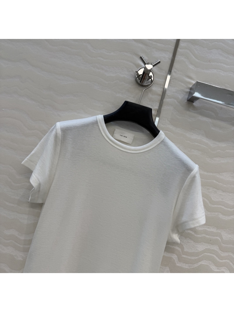 The Row Lyocell-Wool Blend Minimalist Slim Fit Tee in White